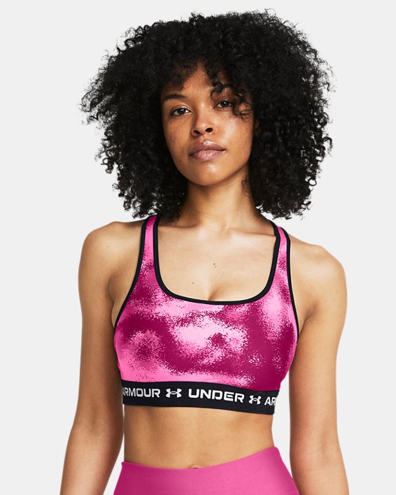 Women's Armour® Mid Crossback Printed Sports Bra in Pink image number 0